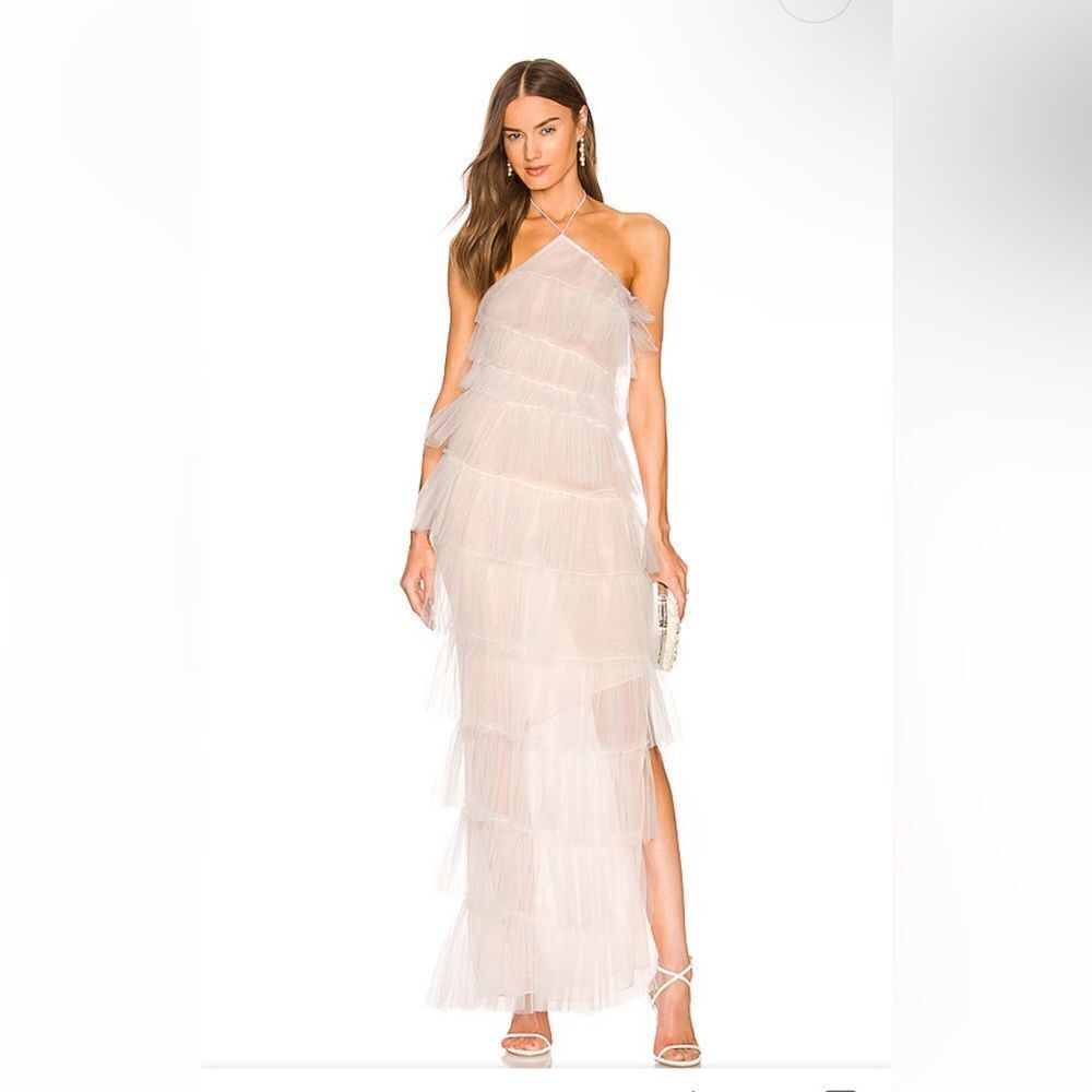 The Bar Henri gown blanc white tulle maxi dress halter wedding party Revolve 2